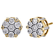10K Yellow Gold Miracle Set Round Diamond Flower Stud Circle Earrings 0.50 CT.