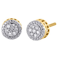 10K Yellow Gold Round Diamond Flower Circle 3D 9mm Studs Small Earrings 0.15 CT.