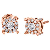 10K Rose Gold Diamond Flower Circle Studs 4 Prong Round Earrings 0.35 CT.