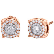 10K Rose Gold Solitaire Diamond Circle Studs Cluster 8.25mm Earrings 0.55 CT.