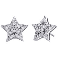 10K White Gold Diamond Tiered Star Studs Two Row 14.75mm Earrings 0.75 CT.