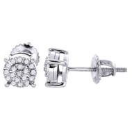 10K White Gold Round Cut Diamond Studs Mens Ladies Circle Earrings 0.14 Ct.