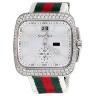 Gucci Coupe Mens Large Diamond Sports Watch Red Green Flag Band 4 Ct. YA131303