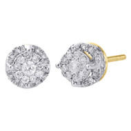 10K Yellow Gold Real Diamond Round Halo Cluster Studs 6.75mm Earrings 0.50 Ct.
