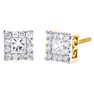 10K Yellow Gold Solitaire Princess Cut Diamond 4 Prong Earring 7mm Studs 3/4 CT.