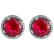 Diamond Earrings 10K Yellow Gold Round Created Ruby Fashion Studs 0.20 Ct.
