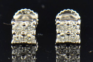 Mens Ladies 14K White Gold Round Cut Diamond Square Studs Earrings 0.31 Ct.