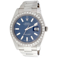 Mens 41mm Rolex DateJust II Diamond Watch Ref. # 116300 Blue Stick Dial 2.50 CT.