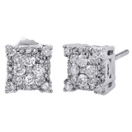10K White Gold Genuine Diamond Halo Cluster 4-Prong Studs 7.25mm Earrings 1/2 Ct