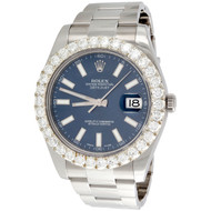 Rolex DateJust II 41mm Diamond Watch 116300 U CUT Prong Bezel Blue Stick 5.10 CT.