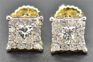 Diamond Studs Mens Ladies 10K Yellow Gold Princess Cut Solitaire Earrings .49 Ct