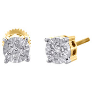 10K Yellow Gold Unisex Real Diamond 4-Prong Studs 6mm Mirror Set Earring 1/10 CT
