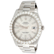 Mens 41mm Rolex DateJust II Diamond Watch Ref. # 116300 Silver Stick Dial 5.1 CT