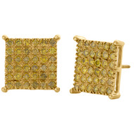 10K Yellow Gold Genuine Yellow Diamond 4 Prong Studs 14mm Pave Earrings 2.04 CT.