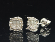 Diamond Earrings .925 Sterling Silver Princess Round Halo Design Studs 0.60 Tcw