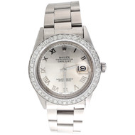Men Rolex 36mm DateJust Diamond Watch Oyster Steel Band Silver Roman Dial 1.9 CT