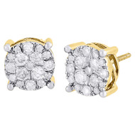 10K Yellow Gold Round Diamond Solitaire Look Flower Cluster Stud Earring 1.25 Ct
