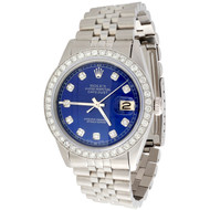 Mens Rolex 36mm DateJust Diamond Watch Jubilee Steel Band Custom Blue Dial 2 CT.