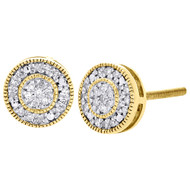 10K Yellow Gold Round Diamond Milgrain Circle Pave Studs 7.5mm Earrings 0.15 Ct.