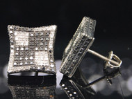 Black Diamond Square Checkered Earrings .925 Sterling Silver Studs 1.20 Ct.