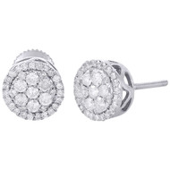 10K White Gold Round Diamond Earrings Flower Cluster Prong Set Halo Stud 1 Ct.