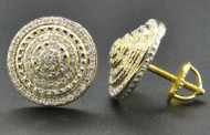 Diamond 3D Earrings .925 Sterling Silver Yellow Finish Pave Circle Studs 1/2 Ct.