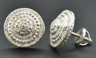 Diamond 3D Earrings .925 Sterling Silver White Finish Pave Circle Studs 0.50 Ct.