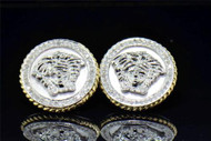 10K White Gold Genuine Diamond Pave Set Medusa Head Stud 18MM Earrings .40 Ct.