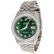Mens Rolex 36mm DateJust Diamond Jubilee Watch Roman Numeral Green Dial 1.90 CT.