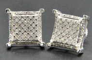 Diamond Studs Sterling Silver White Finish 4 Prong 3D Square Earrings 0.33 Ct.