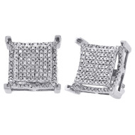 10K White Gold Genuine Diamond Stud 11.5mm Square 4 Prong Pave Earrings 0.33 Ct.