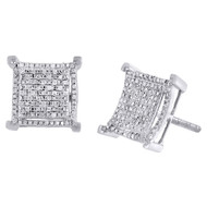 Diamond Square Stud Earrings .925 Sterling Silver Round Kite Design 0.33 Ct.