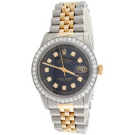 Men's 36mm Rolex DateJust Diamond Watch 18K Two Tone Jubilee Black Dial 2 CT.