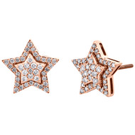 10K Rose Gold Diamond Star Studs 12mm Double Halo Frame Pave Earrings 0.55 CT.