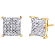 Diamond Double Halo Earrings Sterling Silver Yellow Finish 11.50mm Studs 1/3 CT.