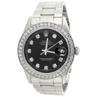 Mens Rolex 36mm DateJust 16014 Diamond Watch Oyster Band Glossy Black Dial 2 CT.