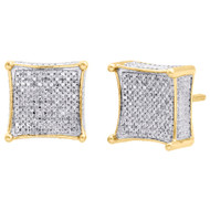 Diamond 3D Kite Shape Earrings Sterling Silver Yellow Finish 12mm Studs 1/3 CT.