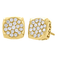 10K Yellow Gold Real Round Diamond Studs Concave Square 9.25mm Earrings 0.57 Ct.