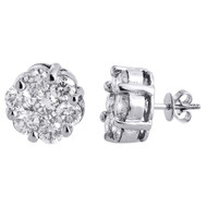 Diamond Flower Stud Earrings 14K White Gold Mens Ladies 13mm Solitaire 5.50 Ct.