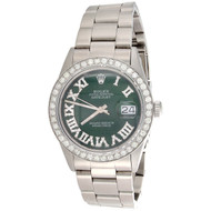 Mens 16014 Rolex 36mm DateJust Oyster Green Roman Numeral Diamond Watch 2.75 CT.