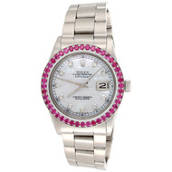 Men's 36mm Rolex DateJust Gemstone Ruby Bezel Watch MOP Dial 16014 | 3.08 CT.