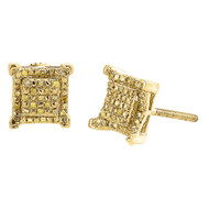Yellow Diamond Earrings 10K Gold Round Cut Pave Kite Design Studs 0.15 Tcw.