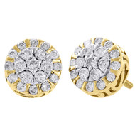 10K Yellow Gold 3D Diamond Studs Flower Set Circle Frame 9.75mm Earrings 1 Ct.