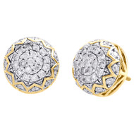 10K Yellow Gold Real Diamond 3D Round Dome Studs 8.50mm Pave Set Earring 1.45 CT