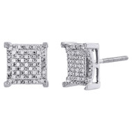 Diamond Square Earrings 10K White Gold Round Cut Pave Design Studs 0.25 Tcw.