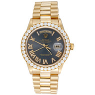 Rolex President Day-Date 18038 Diamond Watch 18K Gold 36mm Gray Roman 3.54 CT.