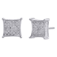 Diamond 3D Kite Shape 4-Prong Earrings Sterling Silver 10.50mm Pave Studs 1/4 CT