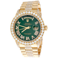 18K Gold 36mm Rolex President Day-Date 18038 Diamond Watch Green Dial 10.27 CT.
