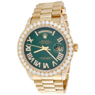 18K Gold 36mm Rolex President Day-Date 18038 Diamond Watch Green Dial 5.75 CT.