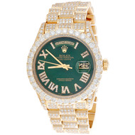 18K Gold 36mm Rolex President Day-Date 18038 Diamond Watch Green Dial 15.11 CT.